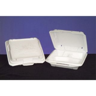  Foam Hinged Carryout Container with 3 Compartment in White, 100/Bag