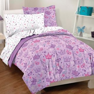 Comfort and More Purple Princess Stars and Crowns 7 Piece Full