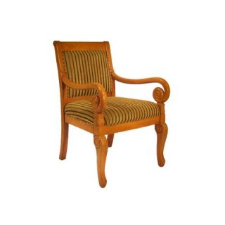  Oak Frame Chair with Green and Gold Vertical Stripe Fabric   117 02