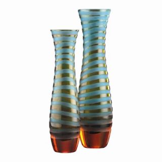 Cyan Design Medium Stripe Vase in Cyan Blue and Orange   00074
