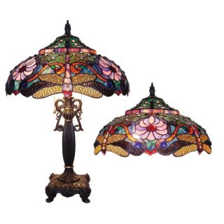 Tiffany Style Dragonfly Table Lamp with 128 Cabochons