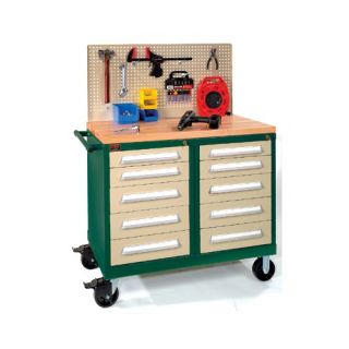 Bench High Extra Wide Mobile Tool Cabinet with 10 Drawers and Wood Top