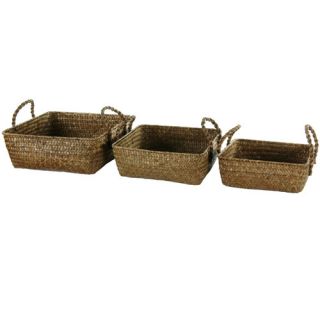 Hand Plaited Basket Tray with Handles (Set of 3)