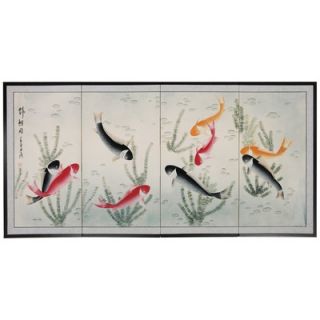 Oriental Furniture 36 Nine Li Fish Silk Screen with Bracket   SILK