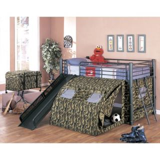 Wildon Home ® G.I Twin Low Loft Bed with Slide and Tent