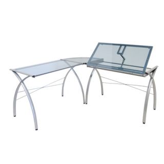 Futura LS Work Table in Silver and Blue Glass