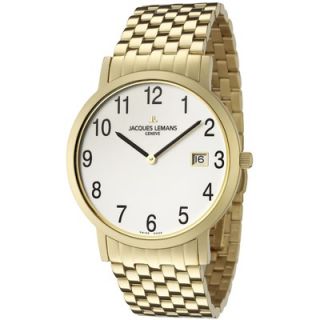 Jacques Lemans Mens Genève / Baca Stainless Steel White Dial Gold