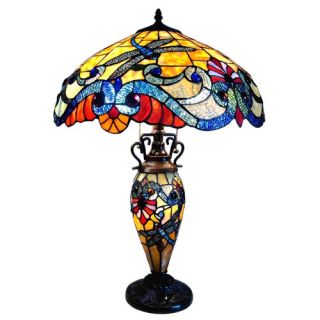 Tiffany Style Dragonfly Double Lit Table Lamp with 67 Cabochons