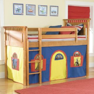 Bennington Twin Low Loft Bed with Bottom Curtain and Built In Ladder