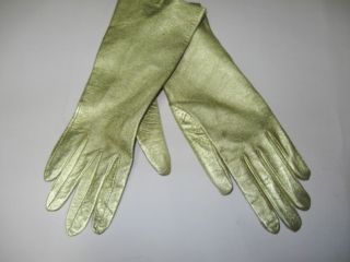 Sweet Mad Men Vtg Era Gold Lame Calf Skin Leather Fashion Gloves
