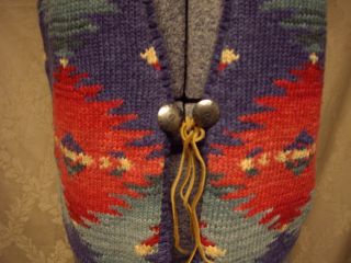 Ralph Lauren Vntg Indian Blanket Sweater Vest Silver Concho Buttons s
