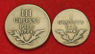  Galicia & Lodomeria (Poland). Copper I Grossus + 3 Grossi Coins. 2pcs