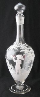 Enameled Crystal Mary Gregory Handled Decanter 13 H