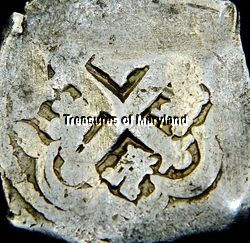 Ca. 1730 ROOSWIJK TREASURE SPANISH COLONIAL 8 REALES SILVER COB WITH