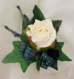Single Rose Heather Thistle Buttonhole for Weddings