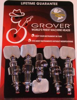 Grover Banjo Machine Heads Set of 5 Geared Pegs Chrome Pearloid
