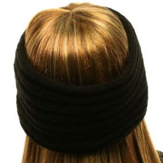  Bling Ribbed Hand Knit Handmade Headwrap Headband Ski Black s M