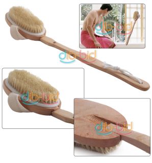 New Long Handle Natural Wood Bath Body Brush Back Spa