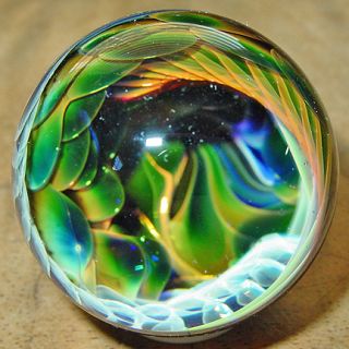 Small Kevin OGrady Gold and Silver Vortex Glass Marble