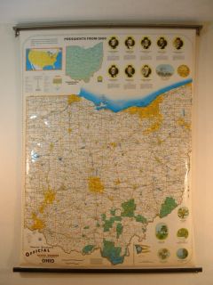 VINTAGE RARE Hearne Brothers Ohio Double Sided Pull down Wall Map 51