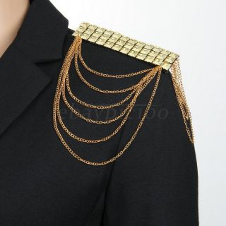 Gold Tone Metal Tassel Stud Rivet Brooch Epaulet Shoulder Board Mark