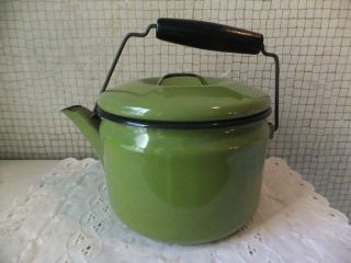  Green White Enamelware Stove Top Tea Kettle Tea Pot Very Clean