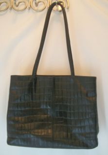 Harold Powell Black Leather Croc Tote Purse Shopper Made in Italy