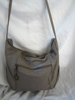 LARGE STONE MOUNTAIN GRAY TAUPE LEATHER SLOUCH HOBO SHOULDER PURSE