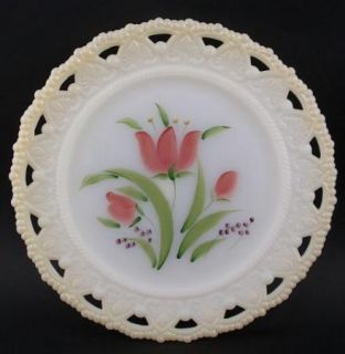 Fenton Glass 2001 Opal Satin Tulips Plate Signed 
