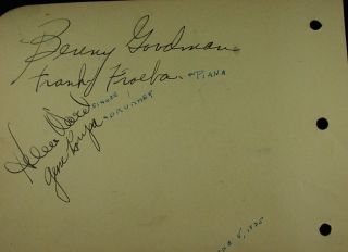 Benny Goodman Frank Froeba Helen Ward Gene Krupa Autographs