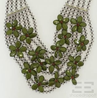 Designer Grey Green Flower Beaded Multistrand Necklace