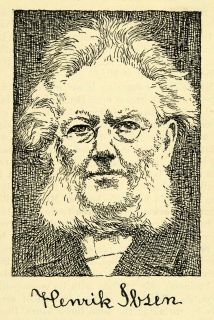 1938 Wood Engraving Portrait Henrik Ibsen Norwegian Playwright Peer