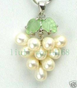 Fancy Pearl Green Jade Grape Pendant Necklace