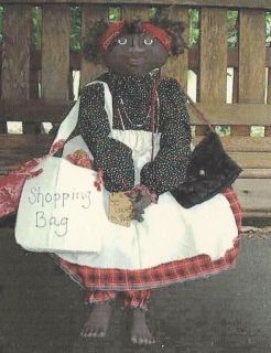 PATTERN PRIMITIVE BLACK DOLL WITH HER SHOPPING BAG FABULOUS GAL TAKE A
