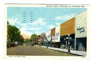 Washington Street Greenville Mississippi Postcard 1949 Business
