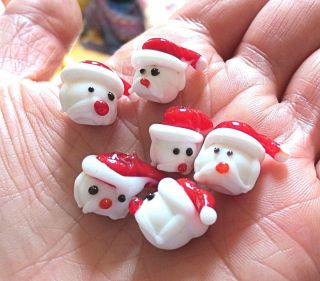 Santa Claus shaped beads handmade Christmas lampwork red white bead