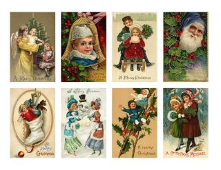 Vintage Postcard Stickers Christmas Adorable 16 Total