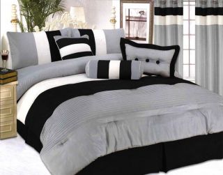 Modern Jacquard Bedding Comforter Set Queen Black Grey