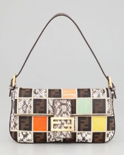 V1E7D Fendi Snakeskin Colorblock Baguette Bag