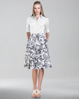 46A4 Carolina Herrera Basic Button Front Shirt & A Line Skirt