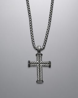 N11QK David Yurman Chevron Cross Necklace, Pave Black Diamond,22L