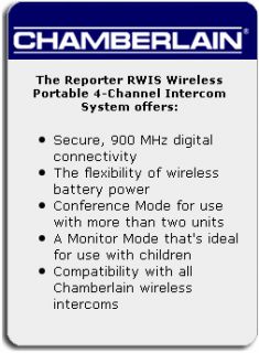 Reporter RWIS Chamberlain Wireless Portable 4 Channel Intercom System