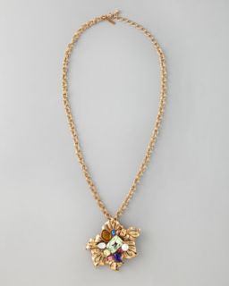 Y18NN Oscar de la Renta Multicolor Brooch Pendant Necklace