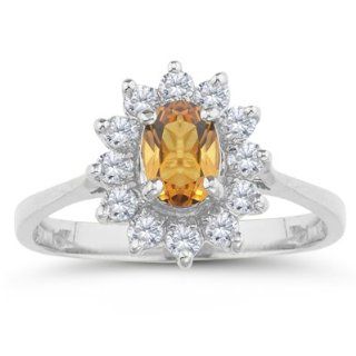 28 Cts Diamond & 0.60 Cts Citrine Ring in 18K White Gold 8.5