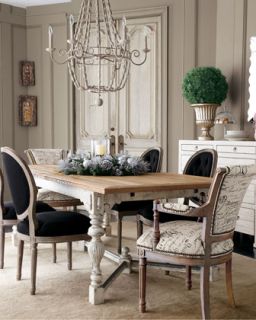 Frison Dining Furniture, French Script Armchair, & Black Linen