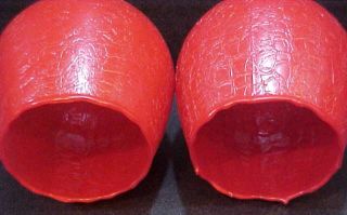 Pair Bright Red Painted Crackle Textured Drip Glass Light Fixture