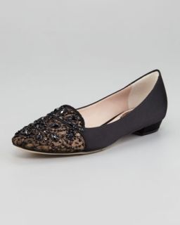 X18LY Rene Caovilla Satin and Lace Embellished Loafer