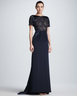 Mendel Lace Sheer Overlay Gown   