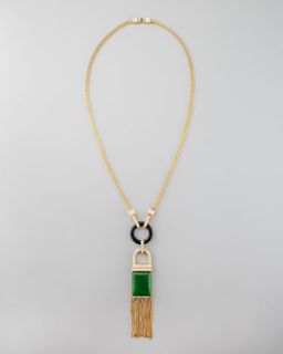 Rachel Zoe Tassel Pendant Necklace, Green Quartz   
