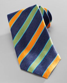 N24W9 Charvet Diagonal Stripe Silk Tie, Navy/Green